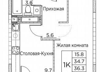 1-комнатная квартира на продажу, 37.8 м2, Владивосток, улица Расула Гамзатова, 7к2