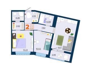 Двухкомнатная квартира на продажу, 64.4 м2, Брянск