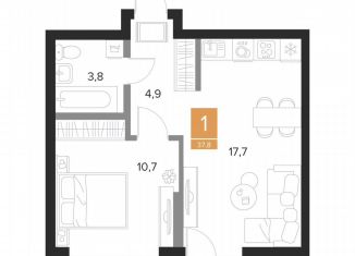 Продаю однокомнатную квартиру, 37.8 м2, Курск
