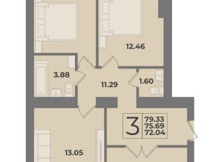 Продается 3-ком. квартира, 79.3 м2, Калининград