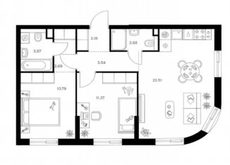 Продажа 2-ком. квартиры, 60 м2, Татарстан, улица Хади Такташа, 122к3