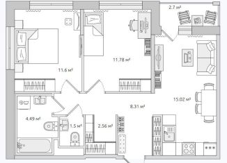 Продам 2-ком. квартиру, 49.9 м2, посёлок Парголово, Михайловская дорога, 16к3