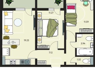 Двухкомнатная квартира на продажу, 58.5 м2, село Новая Усмань