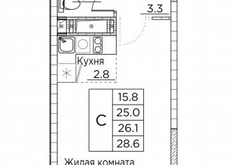 Квартира на продажу студия, 28.6 м2, Владивосток, улица Расула Гамзатова, 7к3