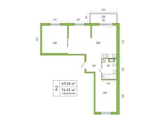 2-ком. квартира на продажу, 72.7 м2, посёлок Шушары