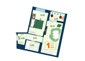 Продам 1-комнатную квартиру, 42.7 м2, Брянск