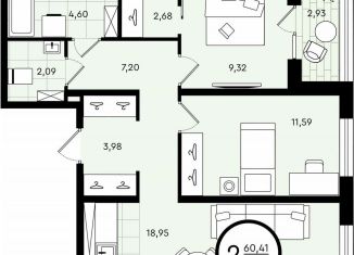 Продается двухкомнатная квартира, 63.3 м2, Тюмень, ​улица Александра Звягина, 5