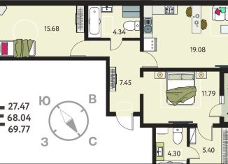 Продаю двухкомнатную квартиру, 69.8 м2, село Новая Усмань