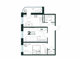 Двухкомнатная квартира на продажу, 54.7 м2, Химки