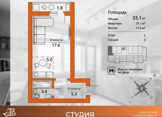 Продам квартиру студию, 33.1 м2, Чайковский, улица Кочетова, 1