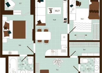 Продажа 3-комнатной квартиры, 55.7 м2, Тула