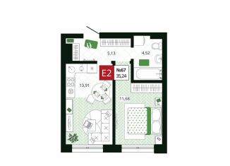 Продажа однокомнатной квартиры, 35.2 м2, Тула