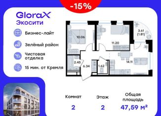 Продается 2-комнатная квартира, 47.6 м2, Татарстан
