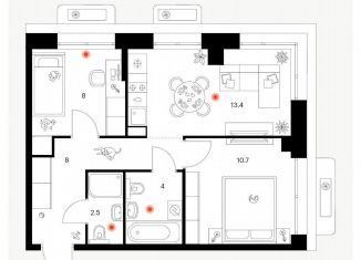 Продается двухкомнатная квартира, 46.6 м2, Татарстан, улица Новаторов, 8Б
