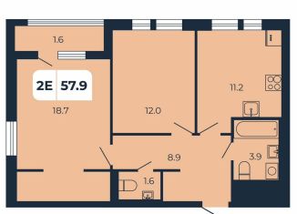 Продаю двухкомнатную квартиру, 57.9 м2, поселок Верхнетемерницкий