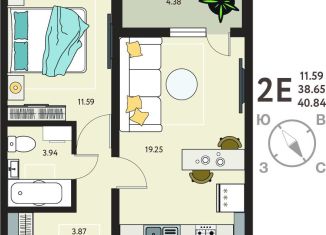 Однокомнатная квартира на продажу, 40.8 м2, село Новая Усмань