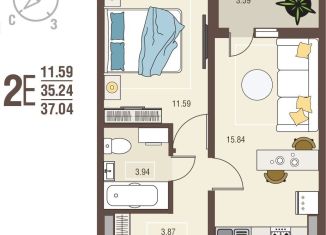 Однокомнатная квартира на продажу, 37 м2, село Новая Усмань, бульвар Художников, 4