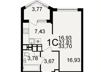 Продается 1-комнатная квартира, 33.7 м2, Тула