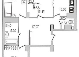 Продажа 3-комнатной квартиры, 91.8 м2, Санкт-Петербург, улица Кустодиева, 7к1, ЖК Байрон