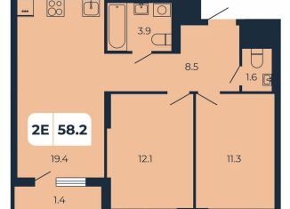 2-комнатная квартира на продажу, 58.2 м2, поселок Верхнетемерницкий