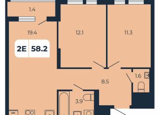 Продается двухкомнатная квартира, 58.2 м2, поселок Верхнетемерницкий