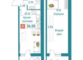 Продам квартиру студию, 34.1 м2, Мурино, ЖК Графика, Екатерининская улица, 18/3