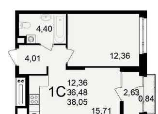 Продам 1-комнатную квартиру, 38.1 м2, Рязань