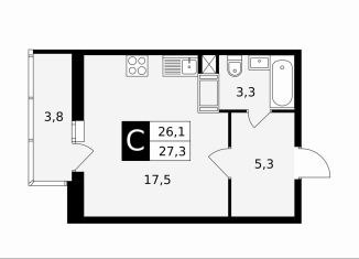 Продажа двухкомнатной квартиры, 27.3 м2, Подольск, Садовая улица, 14
