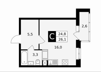 Продается квартира студия, 26.1 м2, Подольск, Садовая улица, 14