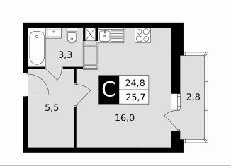 Продажа двухкомнатной квартиры, 25.7 м2, Подольск, Садовая улица, 14