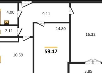 Двухкомнатная квартира на продажу, 59.2 м2, Воронеж, улица Артамонова, 34Ж, ЖК Волна-1