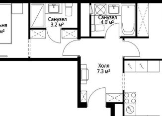 Продам 2-ком. квартиру, 58.6 м2, деревня Сапроново, микрорайон Купелинка, 7, ЖК Эко Видное 2.0