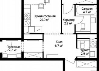 2-ком. квартира на продажу, 65.9 м2, деревня Сапроново, микрорайон Купелинка, 7, ЖК Эко Видное 2.0