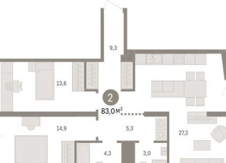 Двухкомнатная квартира на продажу, 83 м2, Тюмень, ЖК Речной Порт