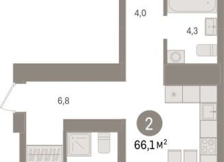 Продам 2-комнатную квартиру, 66.1 м2, Тюмень, ЖК Речной Порт
