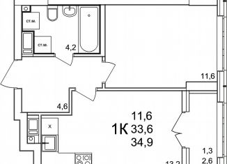 Продажа 1-ком. квартиры, 34.9 м2, деревня Анкудиновка, ЖК КМ Анкудиновский Парк