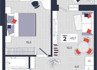 Продажа 2-ком. квартиры, 43.7 м2, Тула