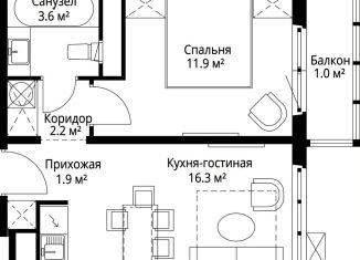 Продаю 1-комнатную квартиру, 36.9 м2, деревня Сапроново, микрорайон Купелинка, 7, ЖК Эко Видное 2.0