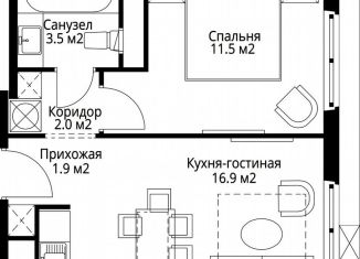 Продается 1-комнатная квартира, 35.8 м2, деревня Сапроново, микрорайон Купелинка, 7, ЖК Эко Видное 2.0