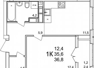 Продам 1-комнатную квартиру, 36.8 м2, деревня Анкудиновка, ЖК КМ Анкудиновский Парк