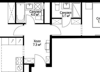 Продам 2-комнатную квартиру, 57.9 м2, деревня Сапроново, микрорайон Купелинка, 7, ЖК Эко Видное 2.0