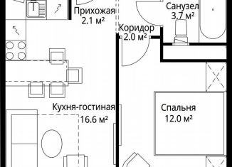 Продаю 1-комнатную квартиру, 36.4 м2, деревня Сапроново, микрорайон Купелинка, 7, ЖК Эко Видное 2.0