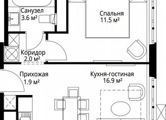Продается 1-комнатная квартира, 35.9 м2, деревня Сапроново, микрорайон Купелинка, 7, ЖК Эко Видное 2.0
