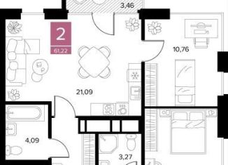 Продам 2-комнатную квартиру, 61.2 м2, Рязань