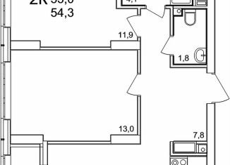 Продаю двухкомнатную квартиру, 54.3 м2, деревня Анкудиновка