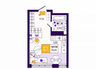 Продается квартира студия, 26.4 м2, Тула, Зареченский территориальный округ, улица Купцов Гречихиных, 4