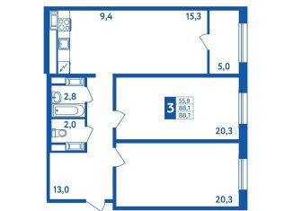 2-комнатная квартира на продажу, 88.1 м2, Республика Башкортостан