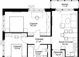 Продаю двухкомнатную квартиру, 60.1 м2, деревня Сапроново, микрорайон Купелинка, 7, ЖК Эко Видное 2.0
