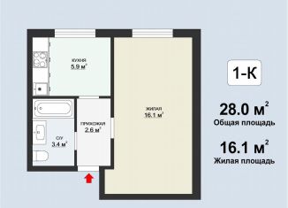 Продажа 1-комнатной квартиры, 28 м2, деревня Яльгелево, деревня Яльгелево, 37