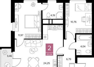 Продажа 2-ком. квартиры, 63 м2, Рязань